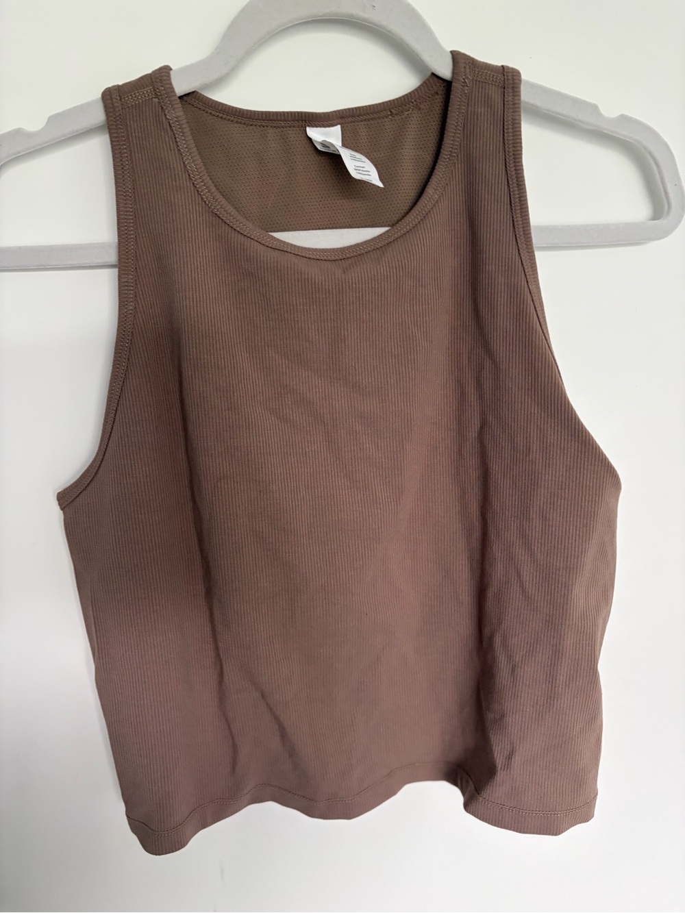 Women's Yogalicious Ribbed Tank Top with Shelf Bra- Taupe/Brown
